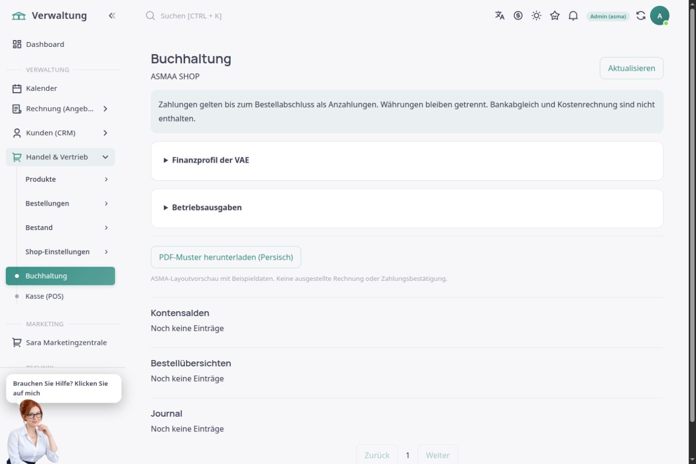 Deutschsprachige Verkaufsbuchhaltung und Finanzbuch von ASMA Shop