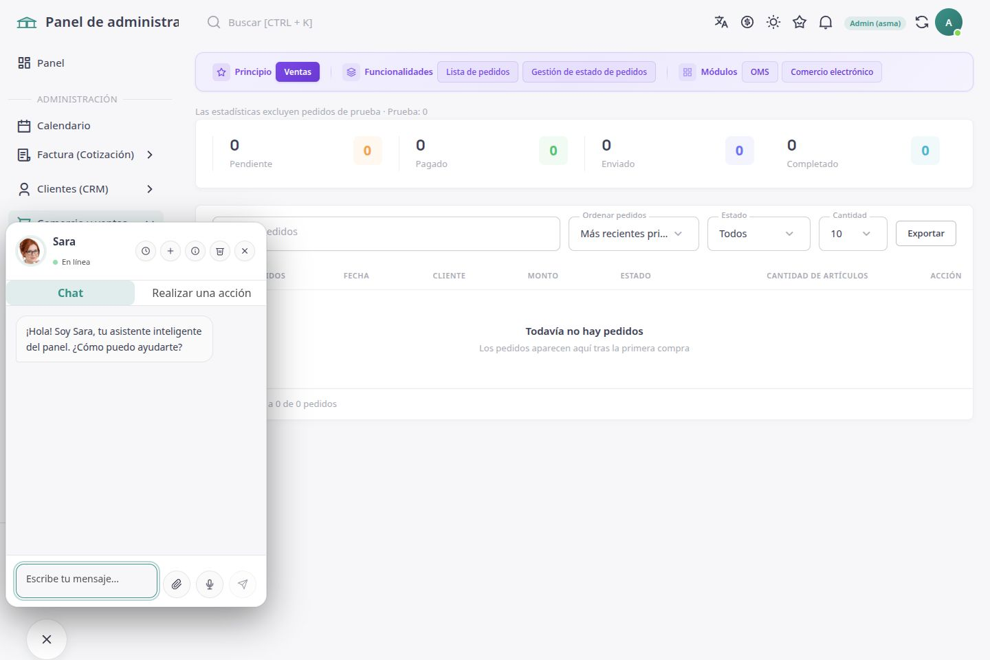 Espacio de ASMA Shop en español para seguimiento de pedidos