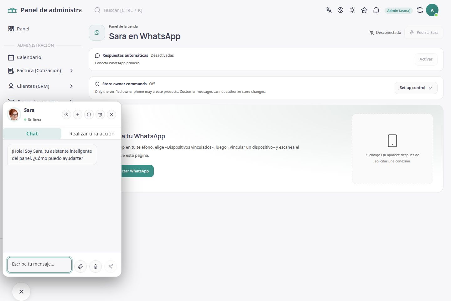 Espacio de ASMA Shop en español para atención al cliente
