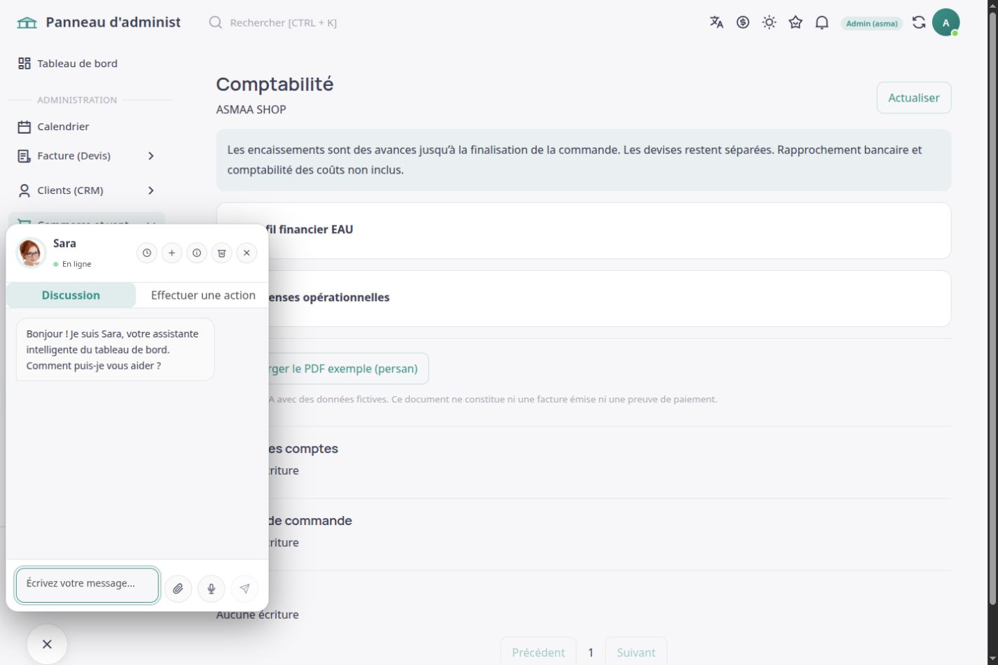Espace ASMA Shop en français pour les rapports de gestion