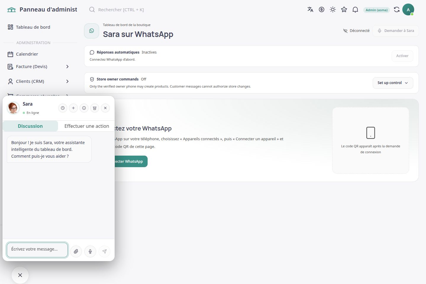 Espace ASMA Shop en français pour le service client