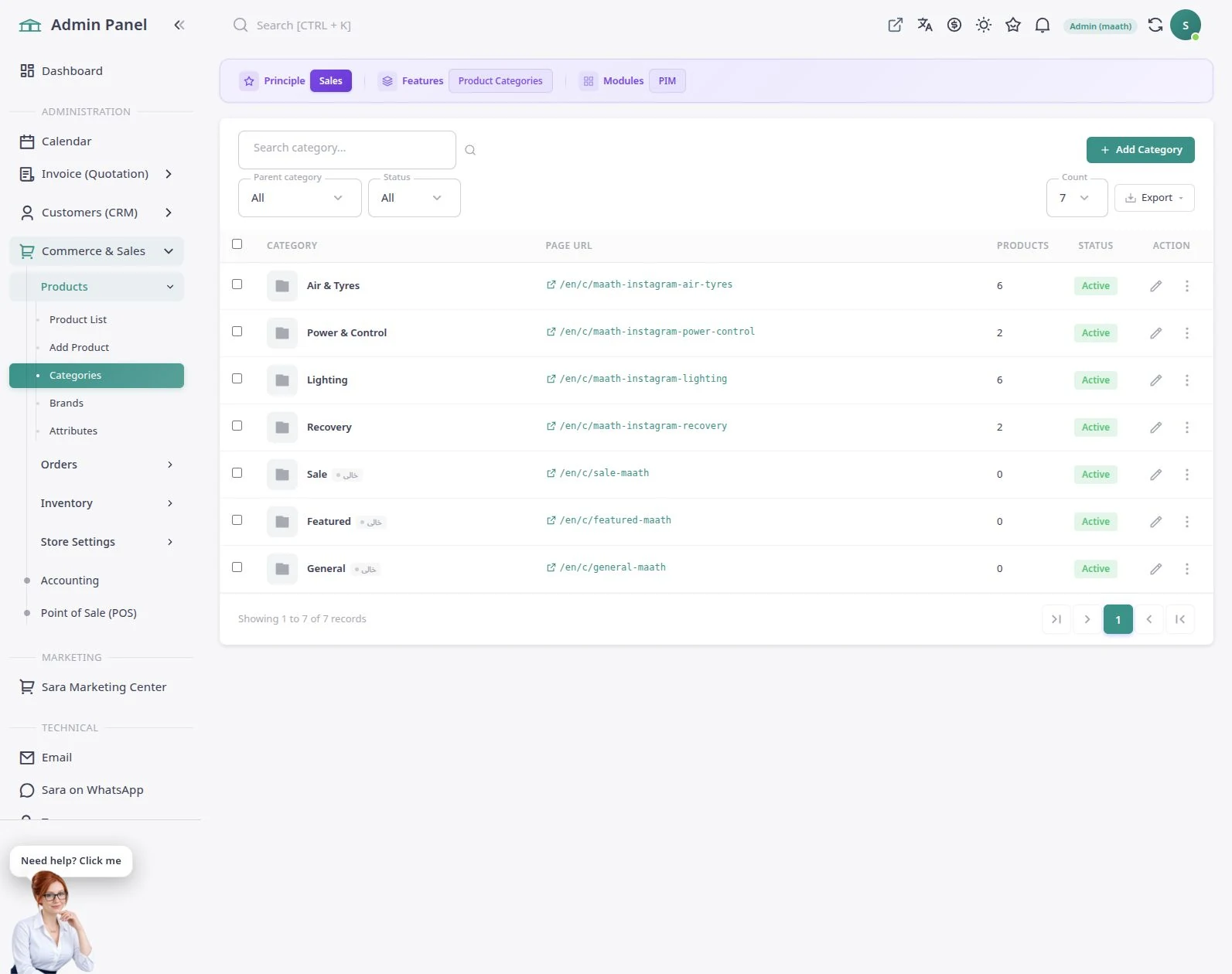 Sara Product Categories